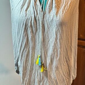 Melissa McCarthy Seven7 Light Gray Women’s V-Neck Tassel Tie Top